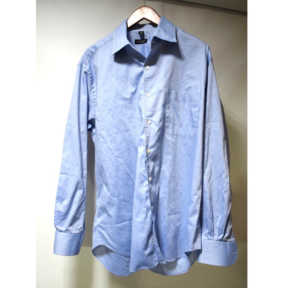 Barneys New York Blue Cotton Dress Shirt 17L Made in Italy